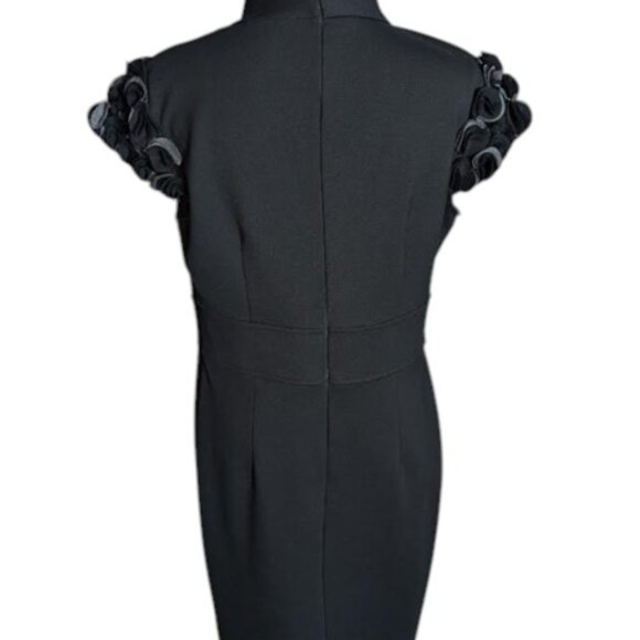 2/$30+$9.99 Shipping-NWOT Adrienne Vittadini LBD Black Rosette Cup Sleeve Dress - Picture 4 of 5